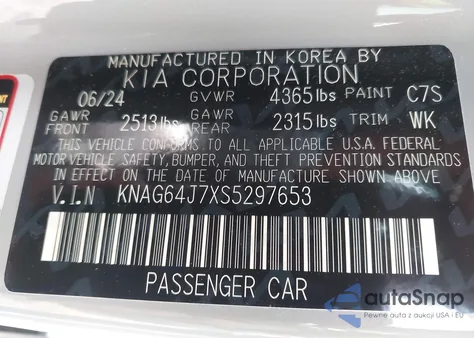 2025 Kia K5 Gt-Line z USA, uszkodzony, nr VIN KNAG64J7XS5297653